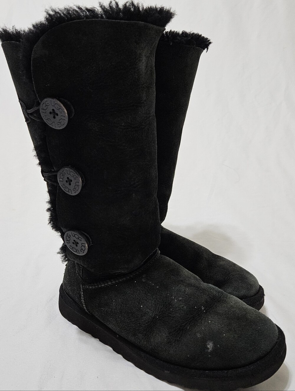 UGG Bailey Button Triplet II Boots Black Suede Women's 9 M / 40